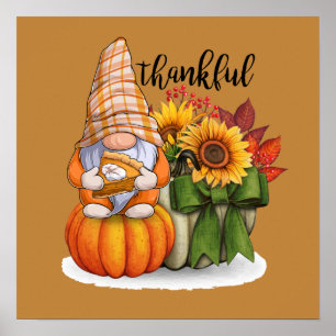 söt pumkin paj tacksam Thanksgiving gnome Poster
