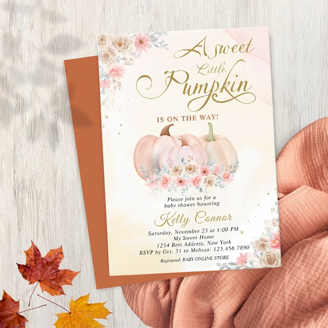 Söt Pumpa Blommig Baby Shower Inbjudningar (Skapare uppladdad)