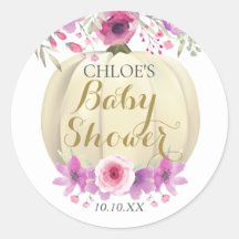 Söt Pumpa Blommig Baby Shower Klassisk Rund Sticke