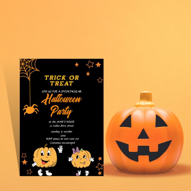 söt pumpa bus eller godis halloween fest inbjudningar (Skapare uppladdad)