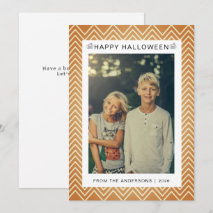 Söt Pumpa Chevron Glad Halloween Familjefoto Julkort