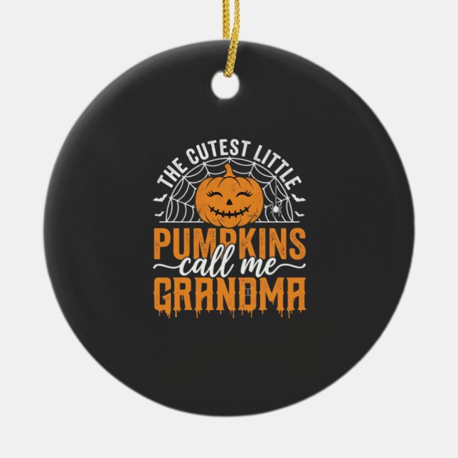 Söt Pumpa Farmor Halloween Design_1 Julgransprydnad Keramik (Framsidan)