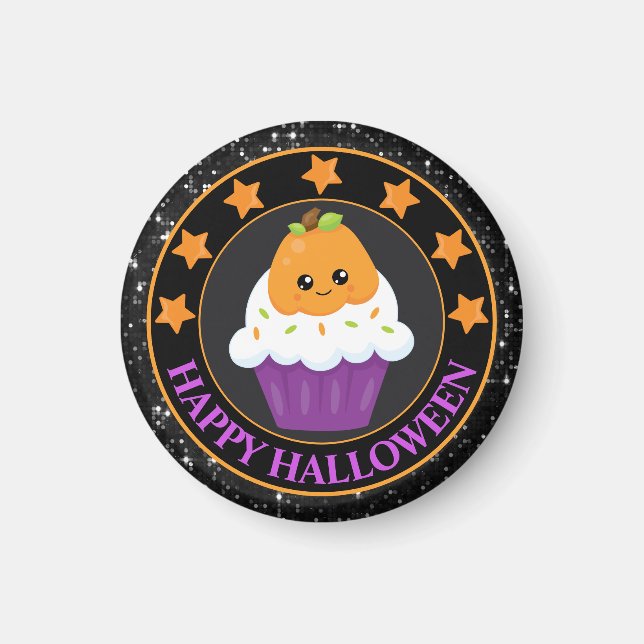 Söt pumpa Halloween Cupcake Magnet (Framsidan)