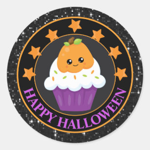 Söt Pumpa Halloween Cupcake Runt Klistermärke