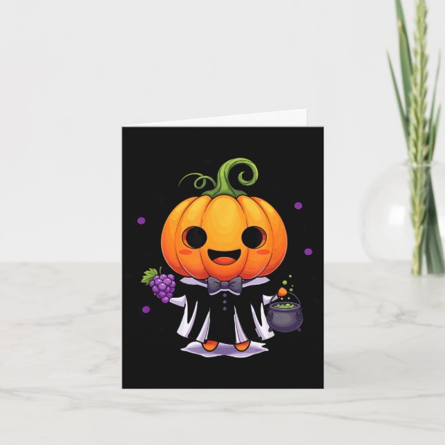 Söt pumpa häxa halloween bus eller godis  kort (Framsida)