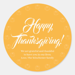Söt pumpa i Happy thanksgiving gult Runt Klistermärke
