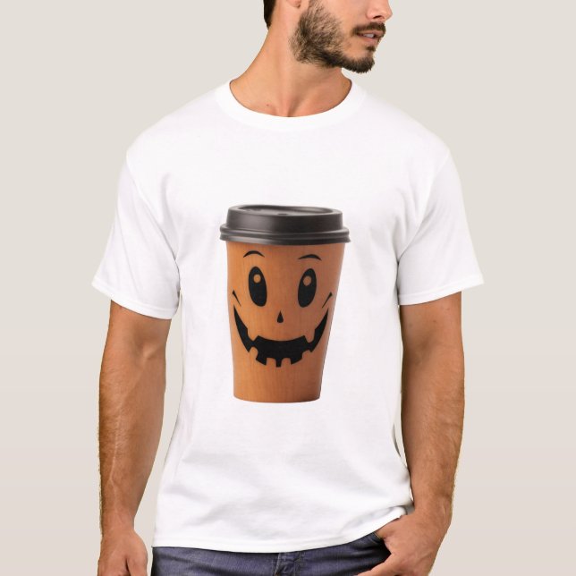 Söt Pumpa Jack O Lantern Kaffe Kopp Skräckfyllda H T Shirt (Framsida)