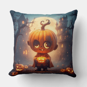 Söt pumpa karaktär i kuslig Halloween-miljö Kudde