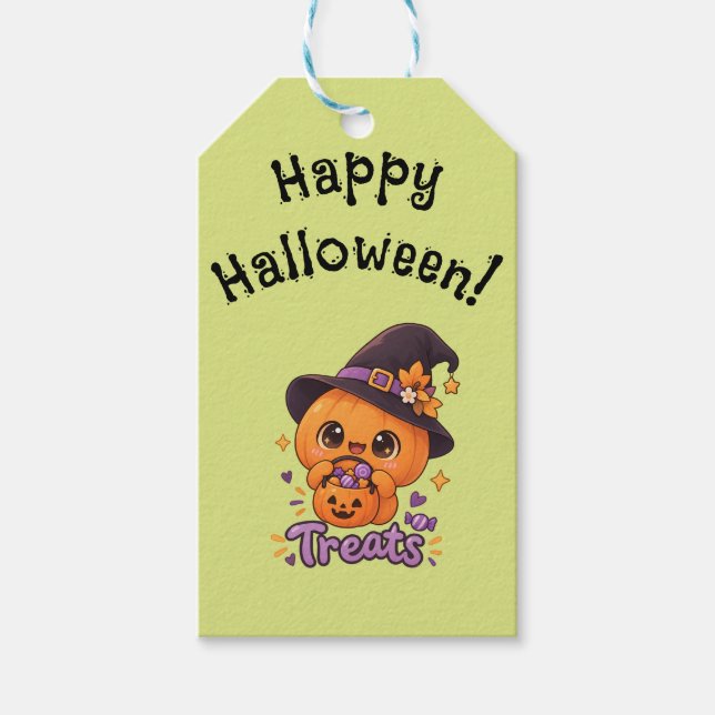 Söt pumpa karaktär 🎃🧡 presentetikett (Framsidan)