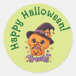 Söt pumpa karaktär 🎃🧡 runt klistermärke