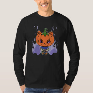 Söt Pumpa Katt Och Skräck Pizza Katt För Hallo T Shirt