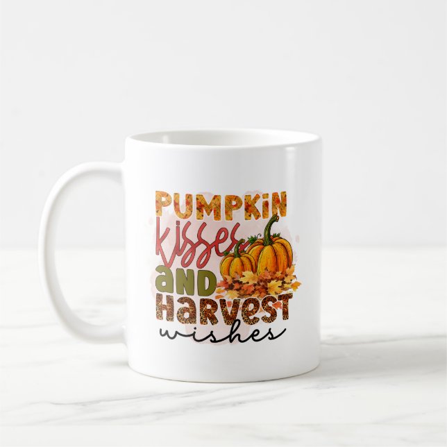 Söt pumpa kysser Höst Säsongsbetonad textkonst  Kaffemugg (Vänster)