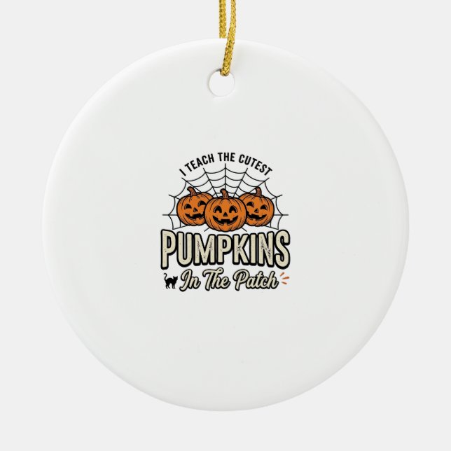 Söt Pumpa Lärare Halloween Design_1 Julgransprydnad Keramik (Framsidan)
