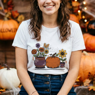 Söt pumpa med färgglada blommor, krukväxter t shirt