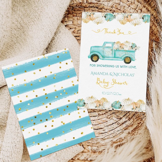 Söt Pumpa Mintgrön Höst Baby Shower  Tack Kort (Skapare uppladdad)