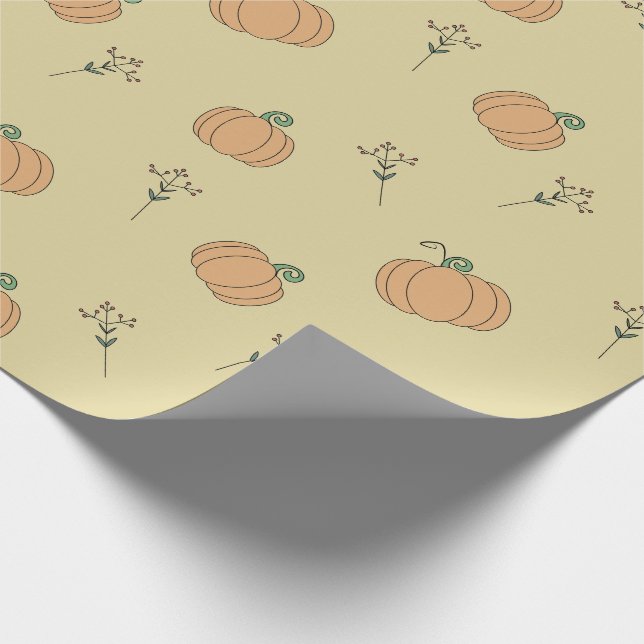 Söt pumpa och höstbladsmönster  presentpapper (Hörn)