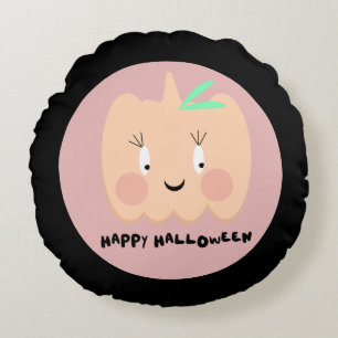 Söt pumpa rodnande bokstäver Glad Halloween Rund Kudde