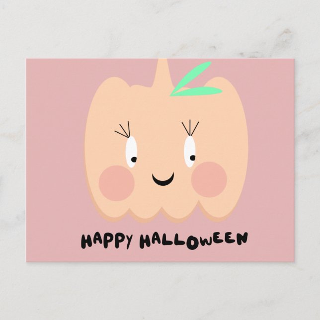 Söt pumpa rodnar bokstäver Glad Halloween Vykort (Framsida)