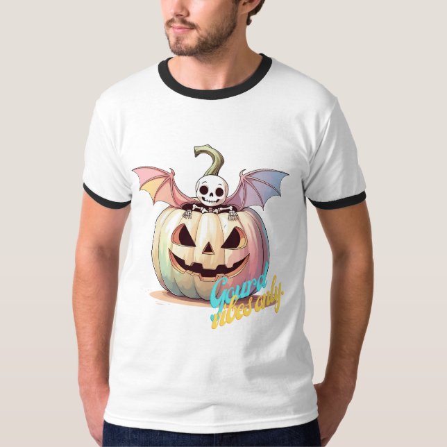 Söt Pumpa Skelett  T Shirt (Framsida)