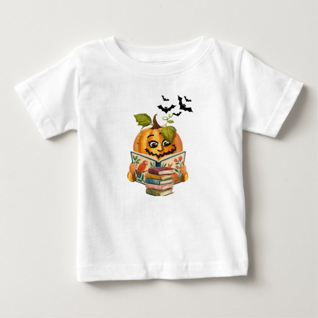 Söt pumpa som läser böcker Halloween T-Shirt (Framsida)