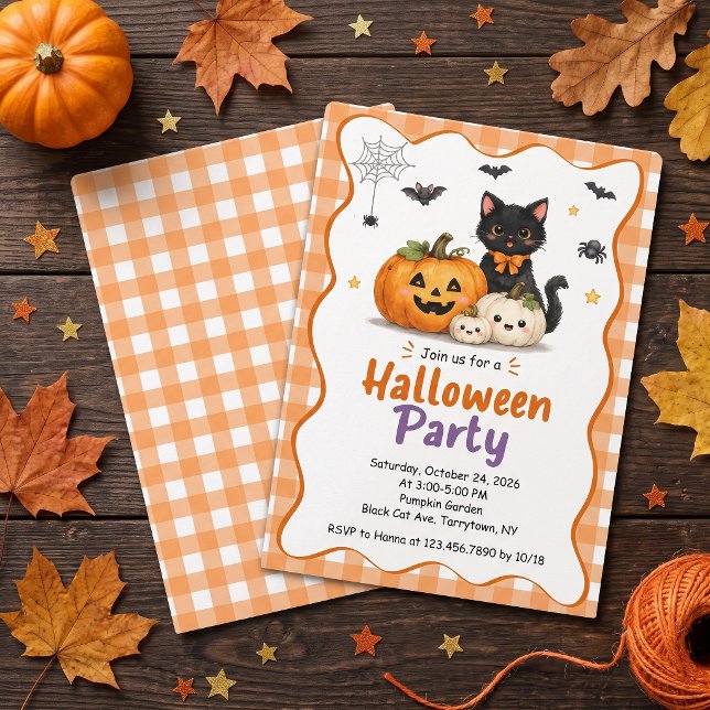 Söt Pumpa Svart Katt Barn Halloween Inbjudan (Skapare uppladdad)