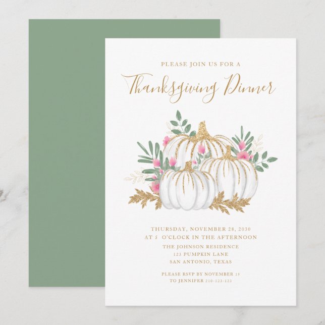 Söt pumpa Thanksgiving middagsinbjudan Inbjudningar (Fram/baksida)