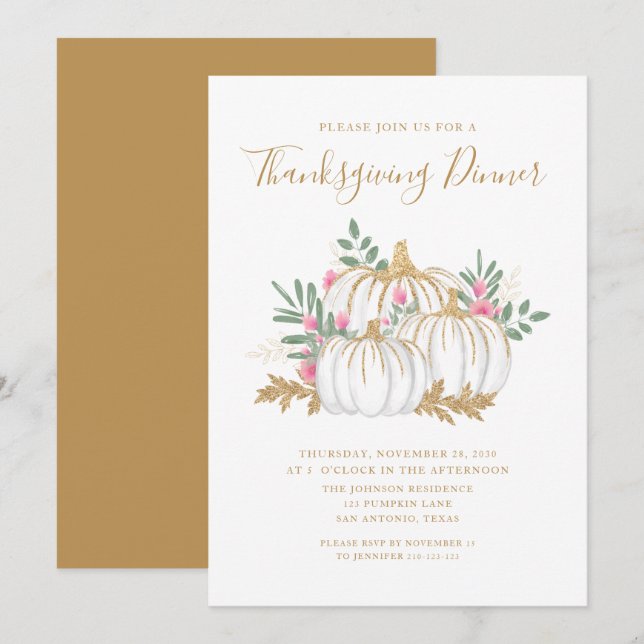 Söt pumpa Thanksgiving middagsinbjudan Inbjudningar (Fram/baksida)