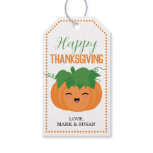 Söt pumpa Thanksgiving present tag (fram- och baks