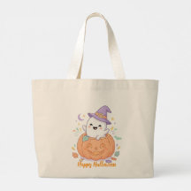Söt pumpaghost säll Happy Halloween-handväskor
