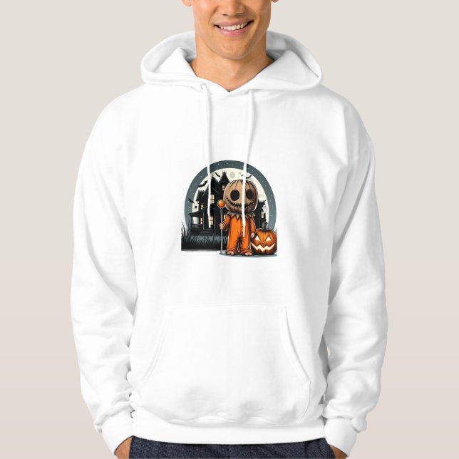 Söt pumpahuvud framför spökhus – Hall Hoodie (Framsida)