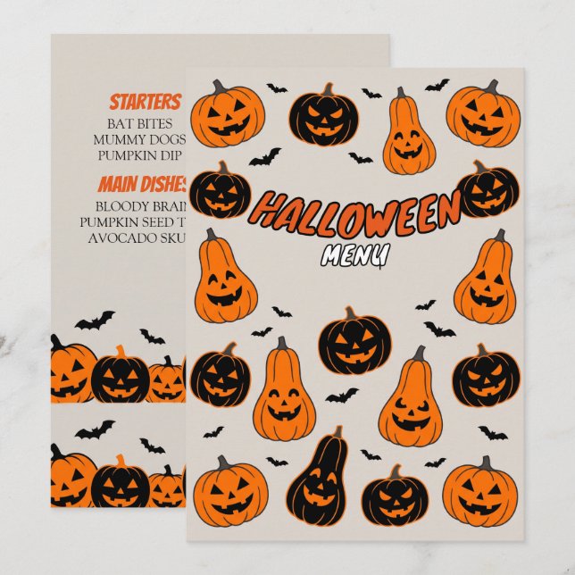 Söt pumpamuster Halloween-festmeny Meny (Fram/baksida)