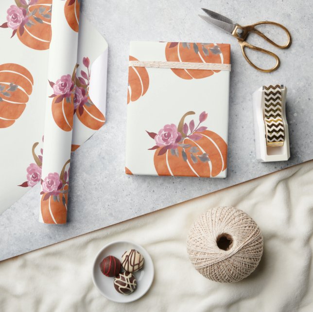 Söt Pumpkin Blommigt Girly Birthday Presentpapper (Hantverk)