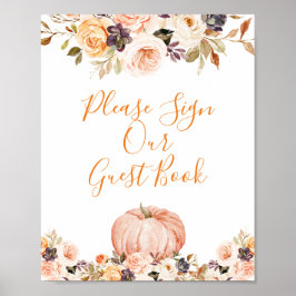 Söt Pumpkin Rustic Blommigt Skriv under gästen Poster