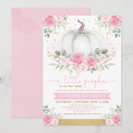Söt Pumpkin Watercolor Rosa Blommigt Baby Shower Inbjudningar