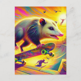 Söt pungdjur som åker skateboard vykort