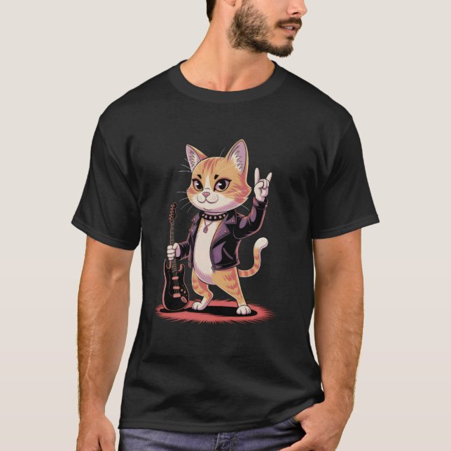Söt punk katt rock and roll katt gitarrband kvinno t shirt (Framsida)