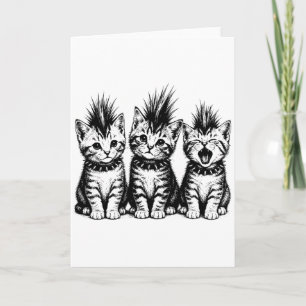 Söt punk katt spiky kattunge trio t-shirt, gotisk kort