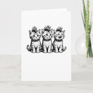 Söt punk katt spiky kattunge trio t-shirt, gotisk kort