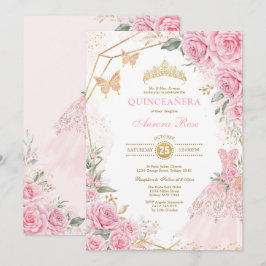 Söt Quinceañera Rosa Guld Ro Quince Princess Inbjudningar