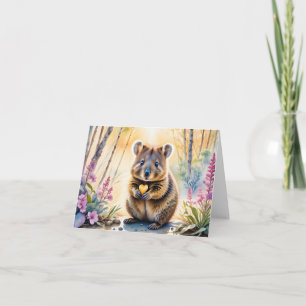 Söt Quokka Blomma Hjärta Vattenfärg Tom Julkort Kort