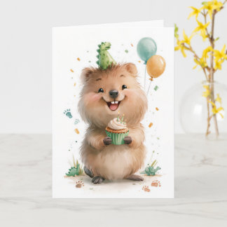 Söt Quokka Cupcake Födelsedagsgratulation Kort