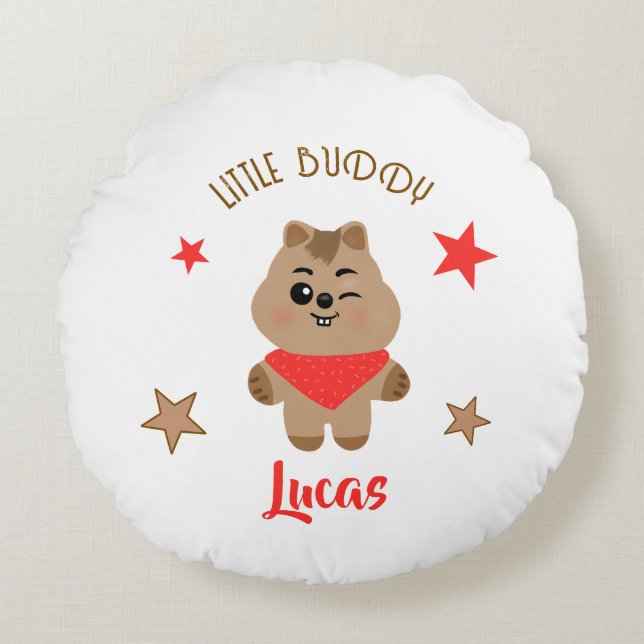 Söt Quokka Liten Kompis Personlig Design Rund Kudde (Framsidan)
