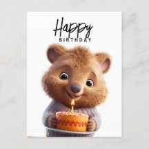 Söt quokka med födelsedagstårta 