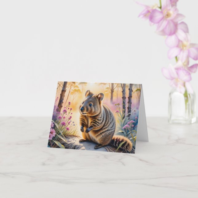 Söt Quokka Rosa Blommor Vattenfärg Tom Julkort Kort (Orkide)