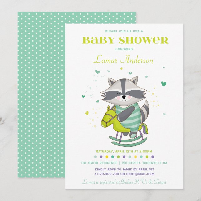 Söt Raccoon Baby Shower-inbjudan Inbjudningar (Fram/baksida)