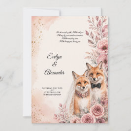 Söt Rädd Brud Och Brudgum Rosa Blommor Guld Inbjudningar