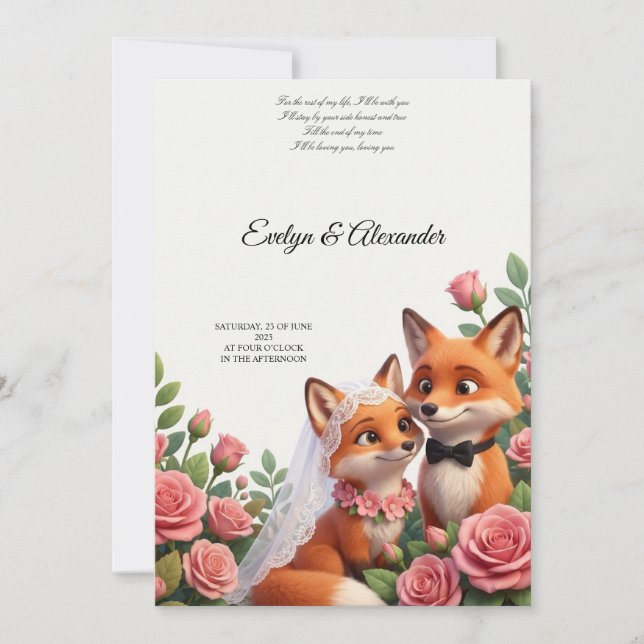 Söt Rädd Brud Och Brudgum Rosa Blommor Inbjudningar (Framsida)
