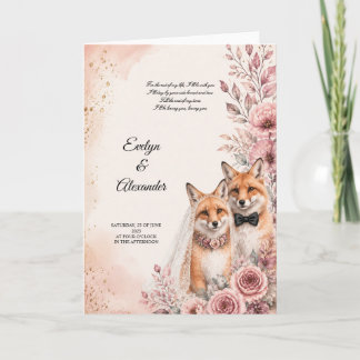 Söt Rädd Brud Och Brudgum Rosenskära Blommor Guld  Kort