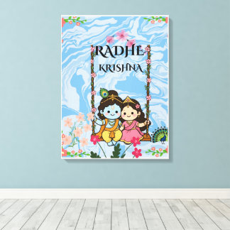 Söt Radha Krishna på gungande väggkonst | Shri Rad Canvastryck