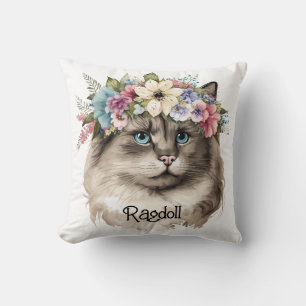 Söt Ragdoll Cat Blommigt Personlig Kudde